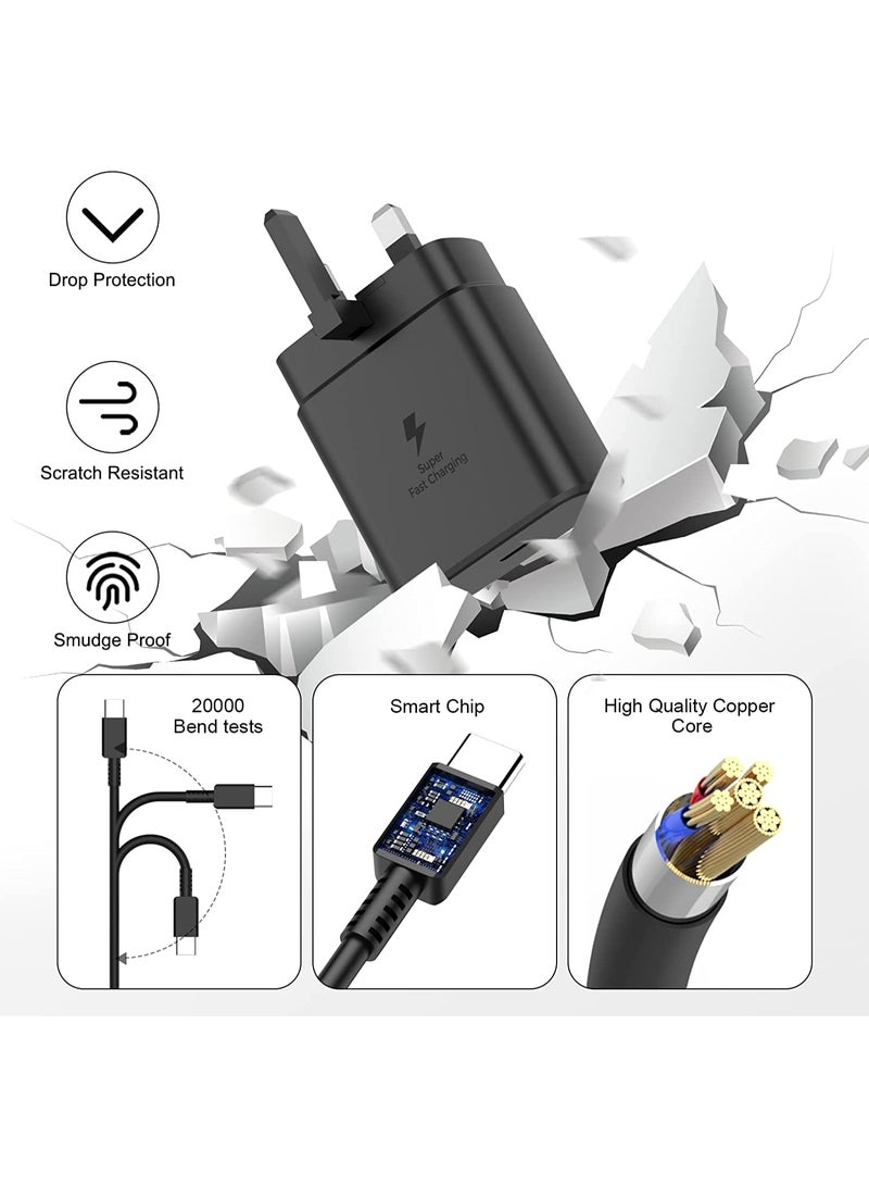45W Samsung Super Fast Charger for Samsung Galaxy S26 Ultra/S25/S25+/S25 Ultra/S24/S24 Ultra/S23/S23 Ultra/S22/S21/S20/A57/A56/A55/A54/A53/A17/A16/A15/A14/A27/A26/A25/A24/A07/A06/A05/A37/A36/A35/A34/M57/M56/M55/M37/M36/M35, USB C Super Fast Charger with 1M USB Type C Charging Cable - Image 2